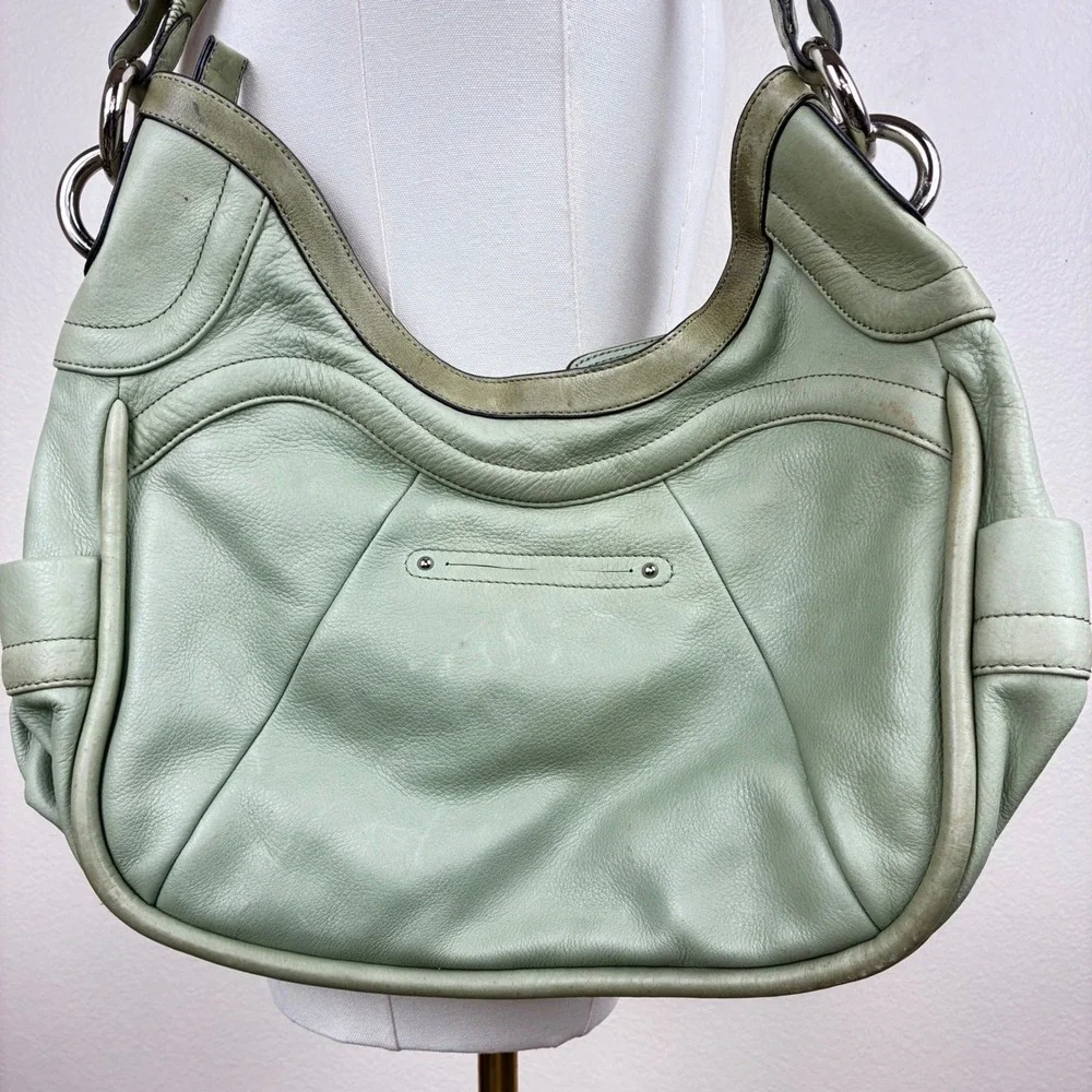 B. Makowsky Shoulder Bag Oversized Genuine Leather Mint Green Slouchy Boho Hobo